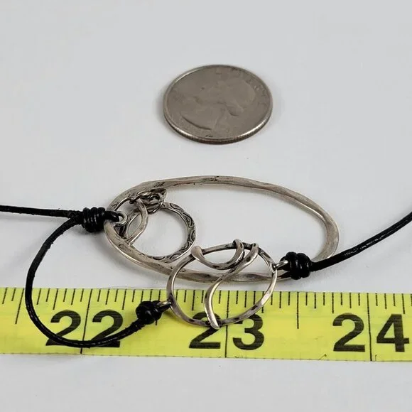 Silpada Sterling Silver Geometric Charm Black Leather Cord Necklace 21.5 In - Picture 8 of 8